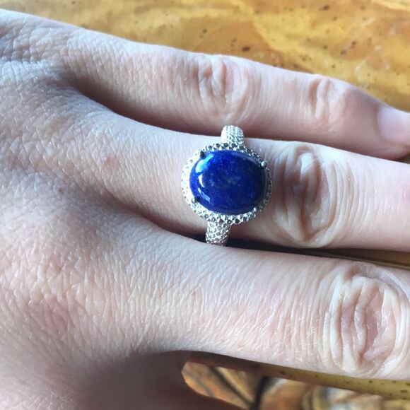 Natural Lapis Lazuli Sterling Silver Ring Size 7 - Picture 2 of 7